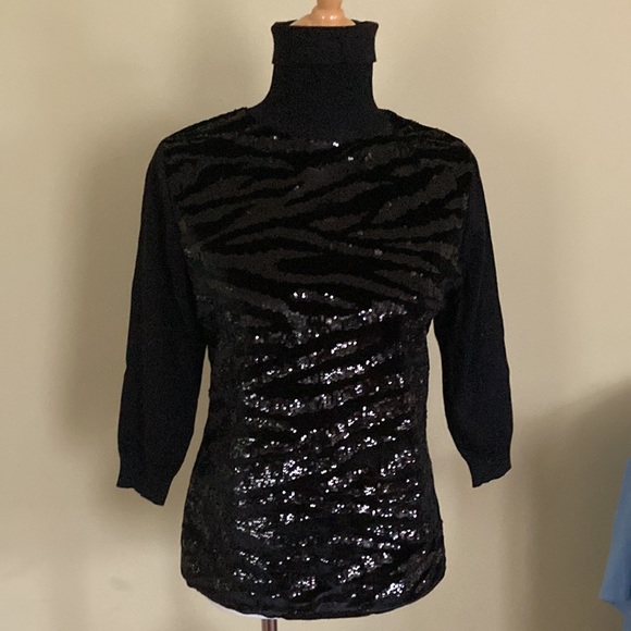 Beautiful Black Sequin Turtleneck Sweater - Picture 1 of 10